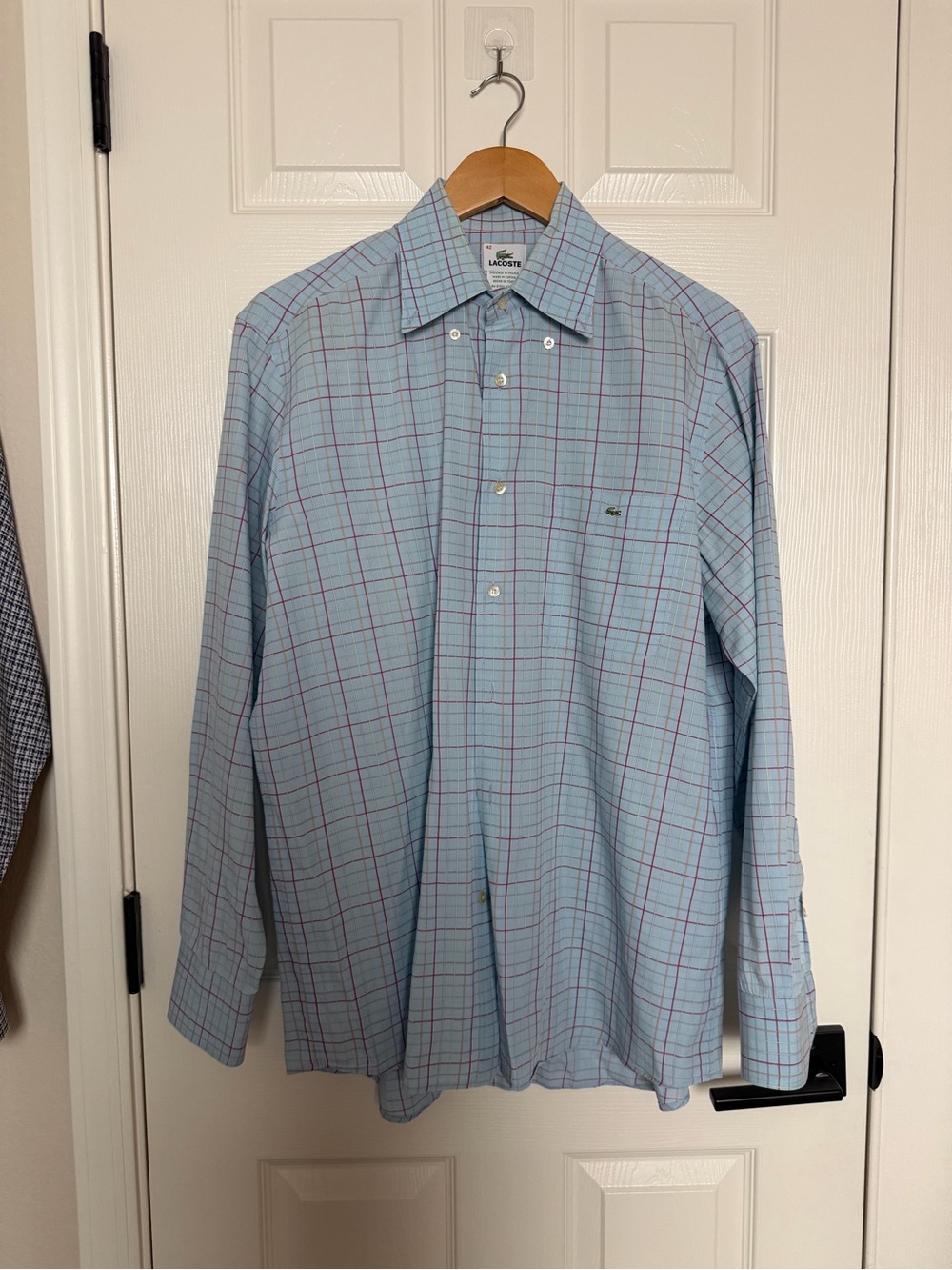 Lacoste Men's Blue Plaid Long-Sleeve Button-Down Shirt